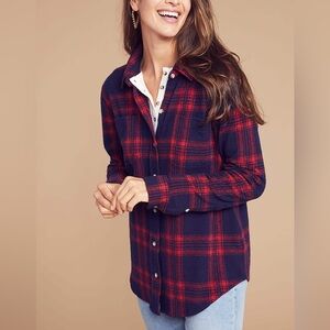 Faherty Red and Navy Plaid Button-Down Shirt